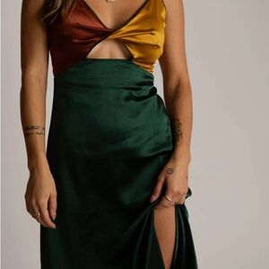 Multicolor Satin Dress with Cutout